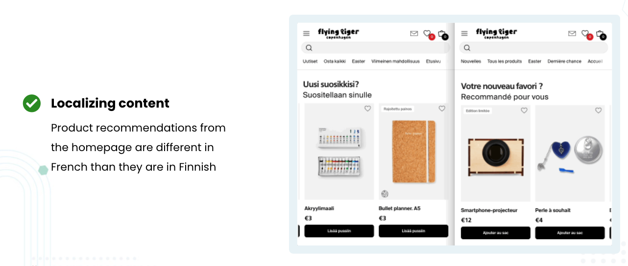 Flying Tiger localizes content within product recommendation banners
